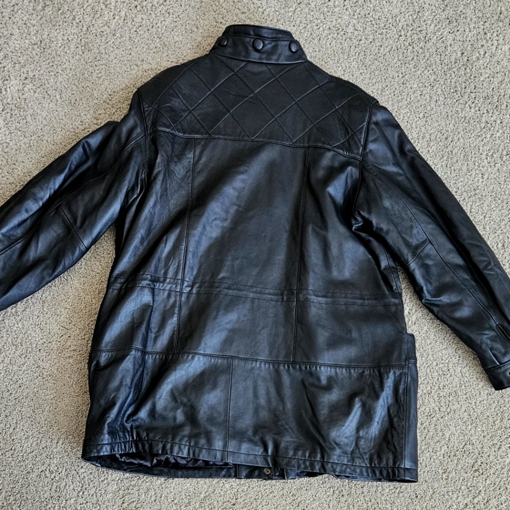 Mens Excelled Black Vintage Long Leather Jacket. Size 2XL.